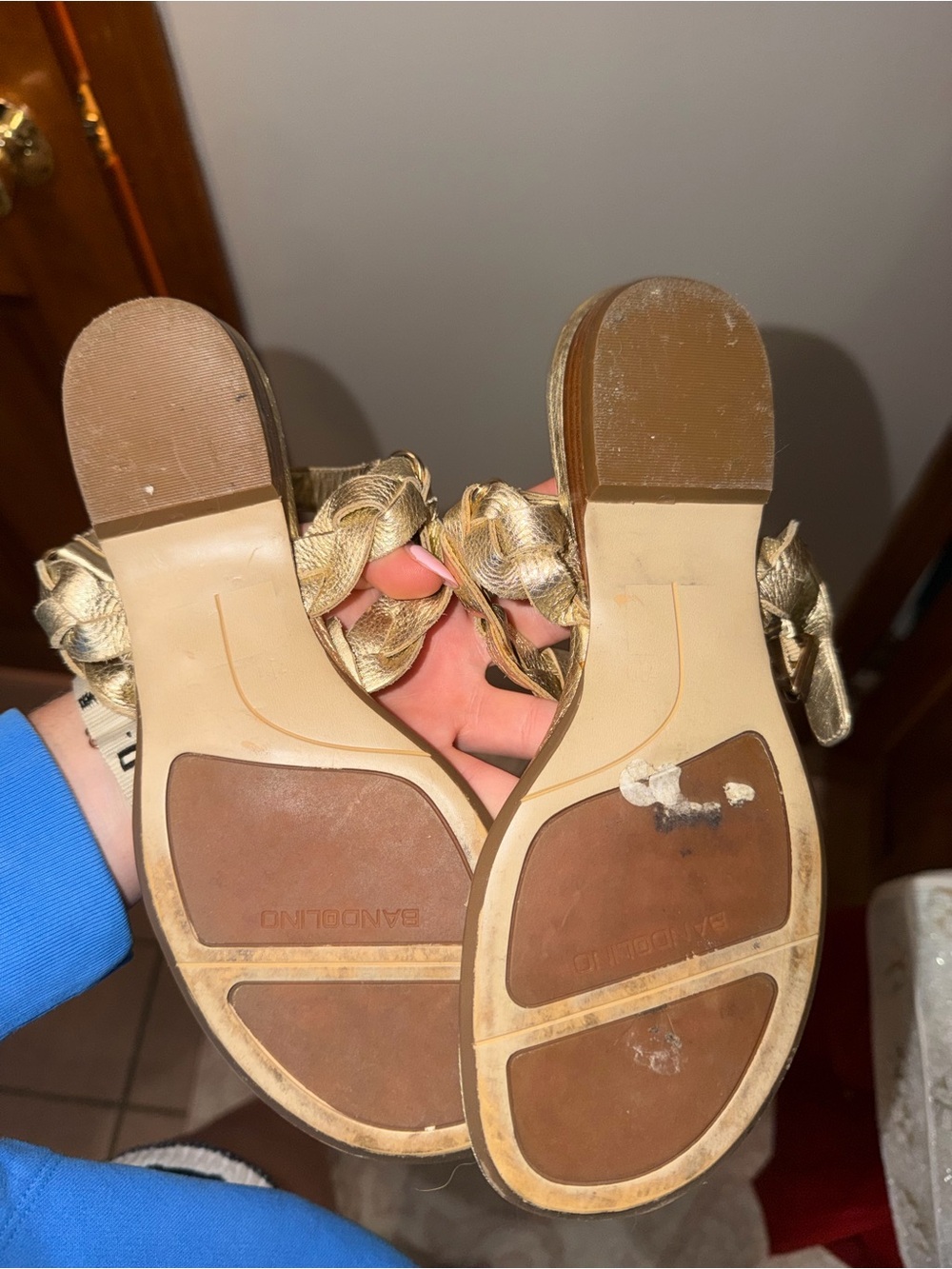 Braided Metallic T-Strap Sandals in Gold - Picture 2 of 2